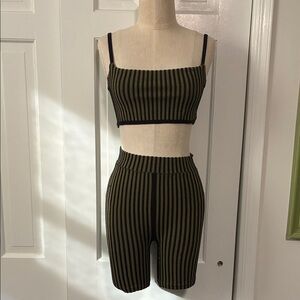 Free People MVMNT Striped Black and Olive Two-Piece Set